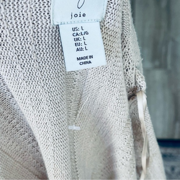 Nwt Joie Linen Blend Textured Knit Open Front Cardigan large beach beige girl - Picture 3 of 7